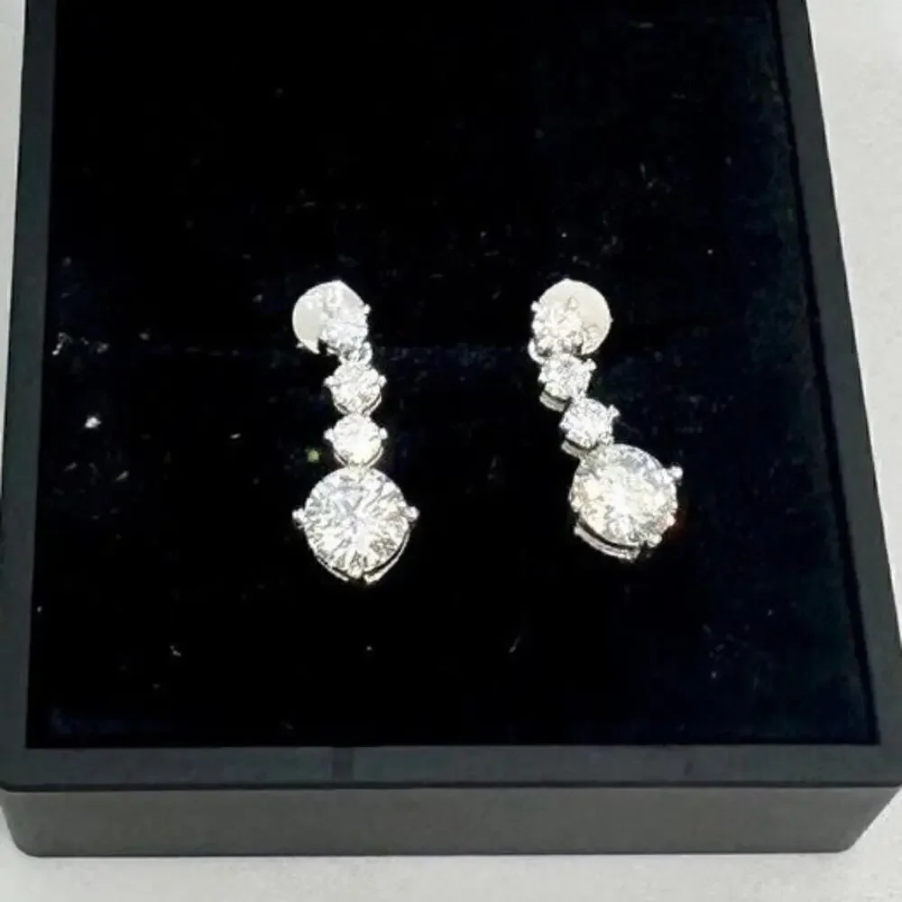 Moissanite Diamond Earrings Hanging Drop Studs 2.6 Ct Brilliant Round Cut